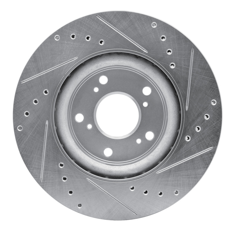 Honda CR-V Brake Rotor (1) - Front Left - R1 Concepts - Drilled & Slotted - Silver - `12-`16